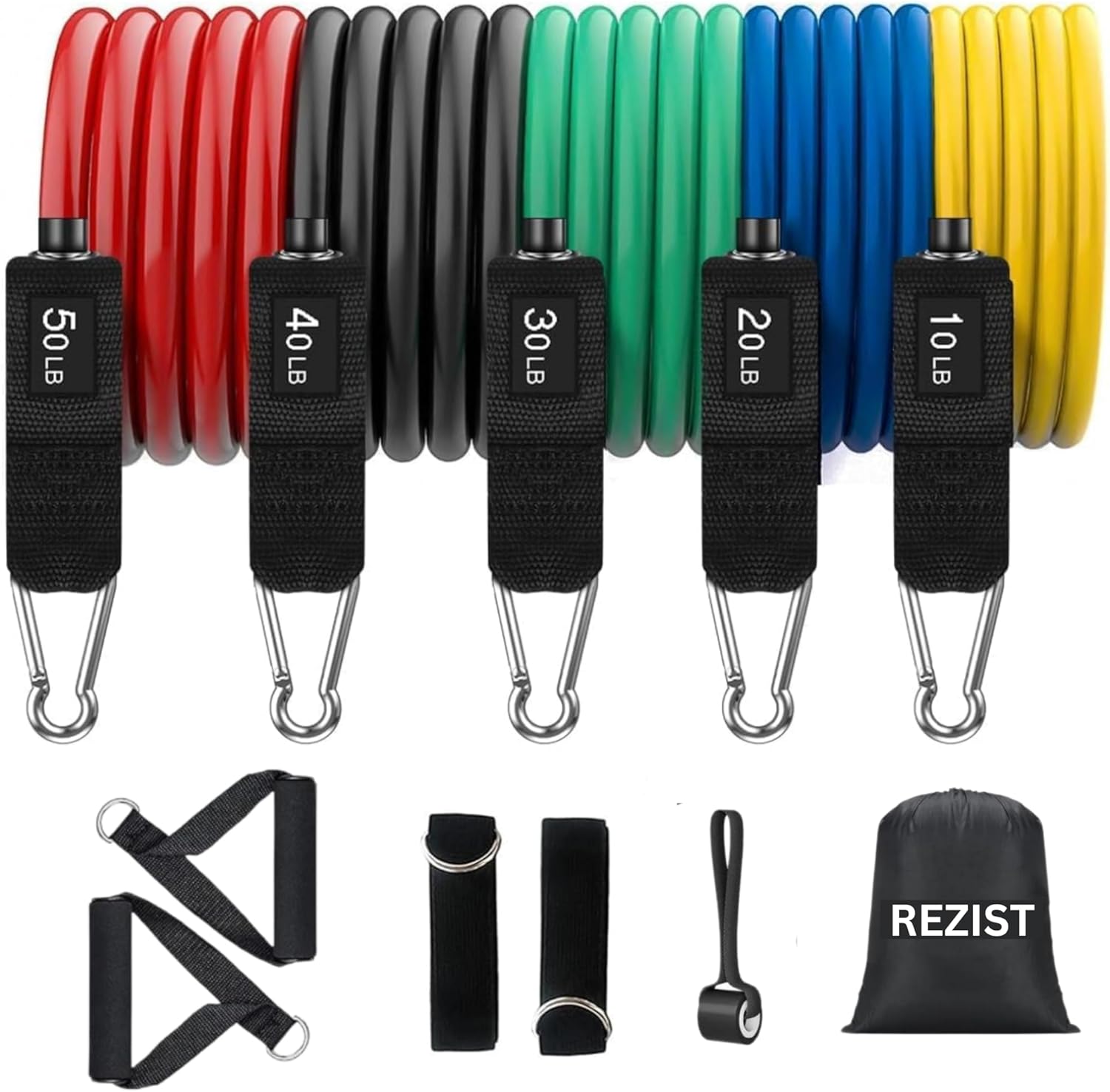 11-Piece Latex Resistance Bands Set - 150 lbs Exercise Bands for Men and Women - Premium Resistance Bands with Handles for Resistance Training, Physical Therapy, Home Workouts, and Fitness