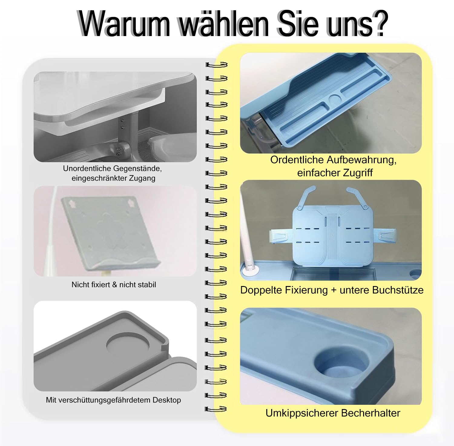 Kinderschreibtisch höhenverstellbar,Schülerschreibtisch Jugendschreibtisch mit Schublade Schreibtisch Kinder mit neigbarer Tischplatte für 3-12 Jahre Kinder (Blau-L)