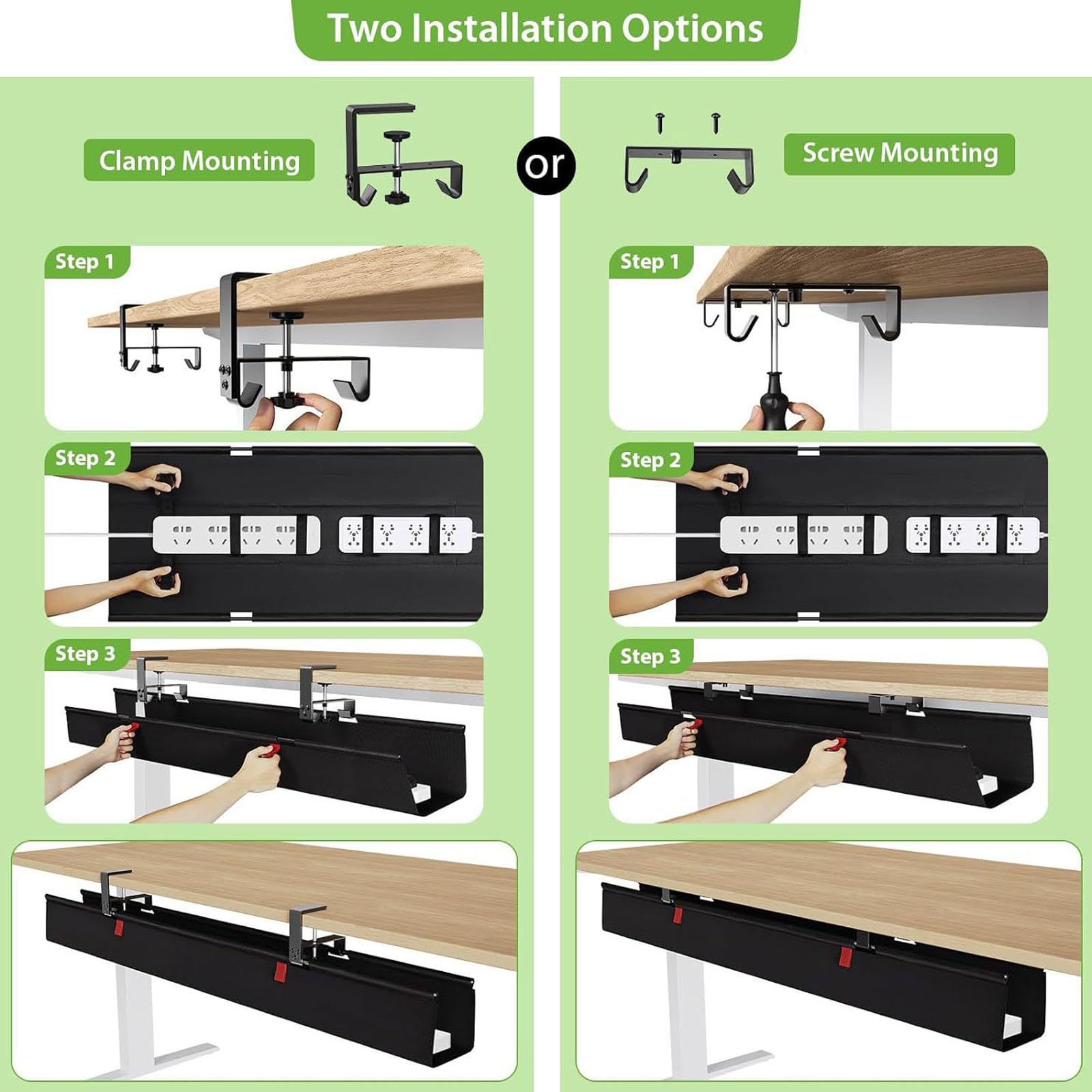 Bandeja de gestión de cables para debajo del escritorio con diseño oculto, organizador de cables para espacios de trabajo organizados y configuración de juegos