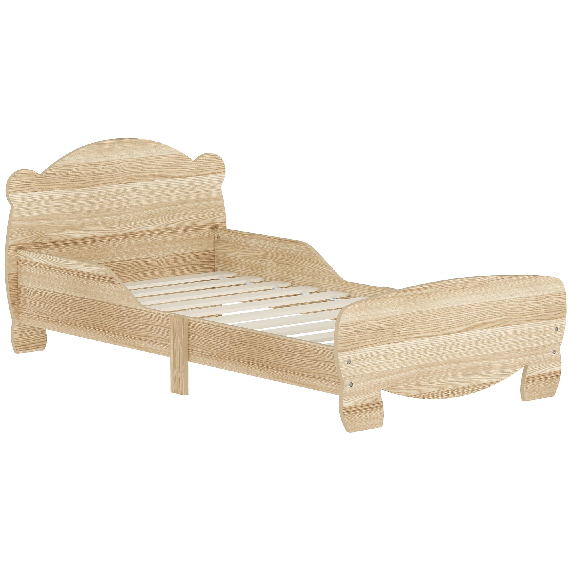 AIYAPLAY Kinderbett mit Rausfallschutz Lattenrost 140 x 70 cm Jugendbett mit Bären-Design Einzelbett für Mädchen und Jungen Naturholz