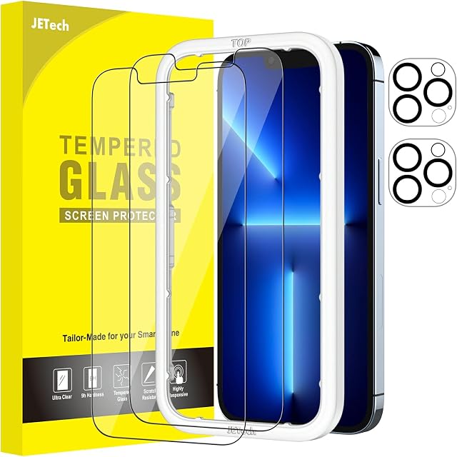 JETech Screen Protector for iPhone 13 Pro 6.1-Inch with Camera Lens Protector (Not for iPhone 13), Easy-Installation Tool, Tempered Glass Film, 2-Pack Each