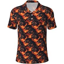 Cool Wolf Red Flame Print Polo Shirts for Men-Funny Golf Shirts for Mens Short Sleeve Polos Polo T Shirts