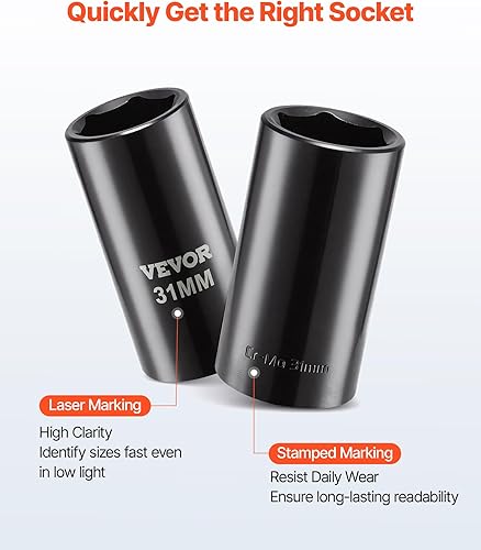Miniatura 4 de VEVOR Juego de llaves de impacto de 1/4, 3/8 y 1/2 pulgadas, 210 piezas métricas y estándar completas, profundo y poco profundo, CR-V, 6 puntos