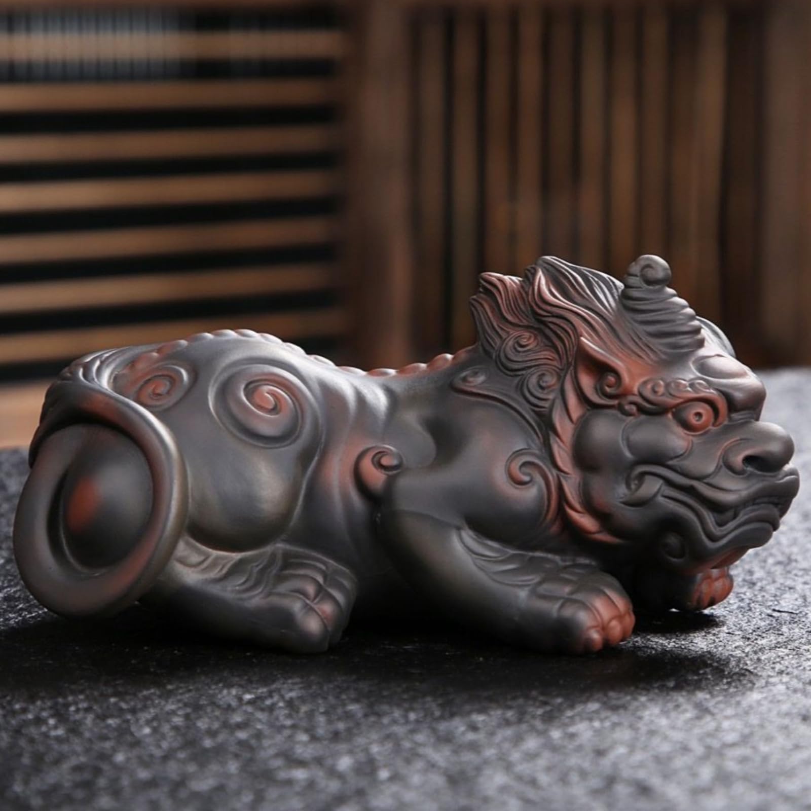 Mesa de té con adorno de cerámica Lucky Pi Xiu, decoración de estilo chino para tu rincón zen