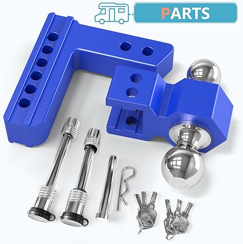 Miniatura 7 de NenNicht Enganche de remolque ajustable, enganche de aluminio para receptor de 2 pulgadas, 12,500 libras GTW, bolas de remolque de acero cromado de