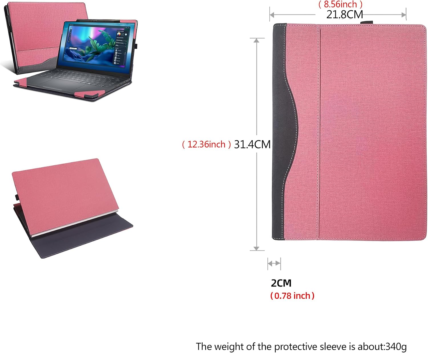 Laptop Case for Dell Pro Max 14 Premium Laptop MA14250 14" All Inclusive Drop Case PU Leather Protective Bag Detachable Shell (Pink)