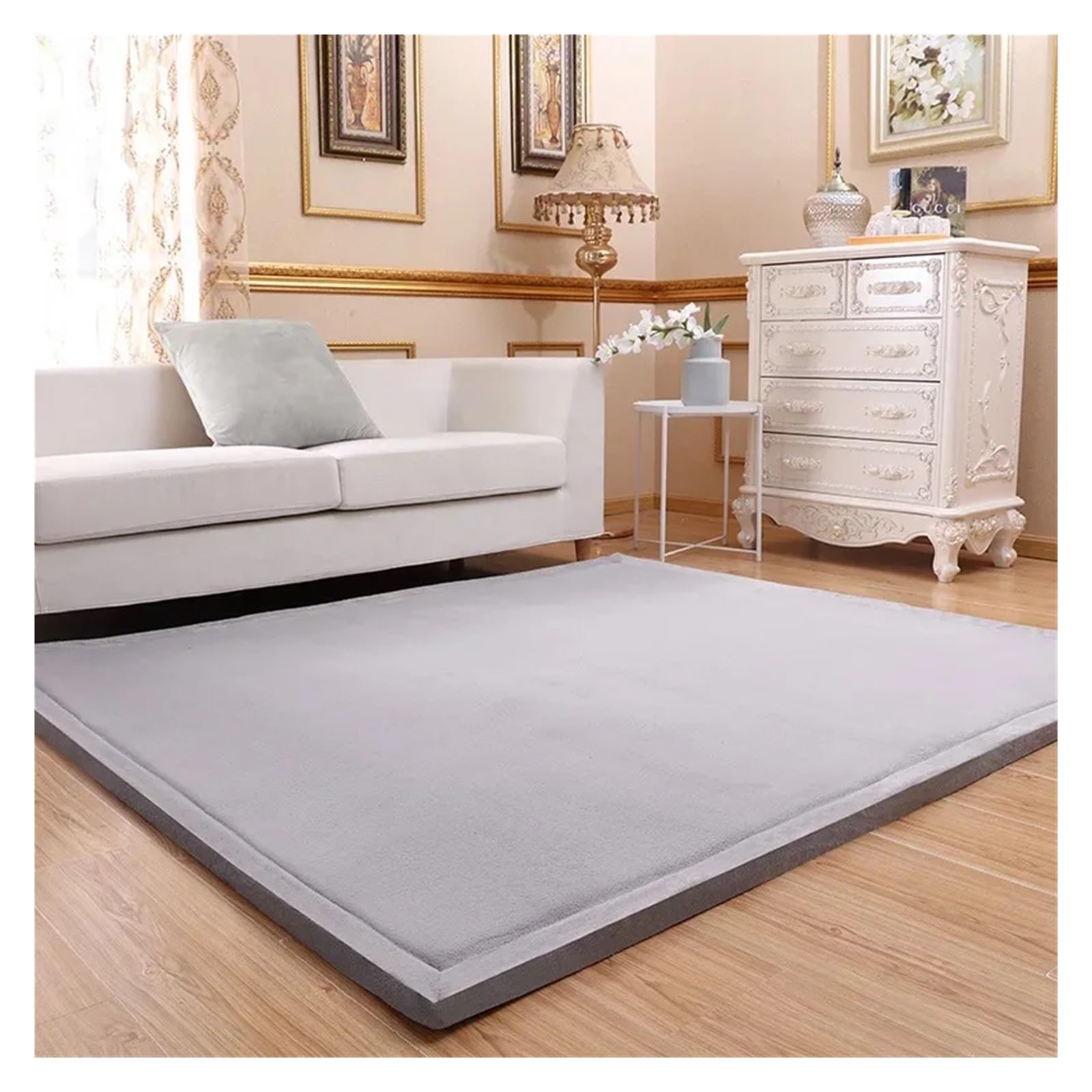 Tapis Shaggy velours de corail tapis de salon luxueux 3cm gris