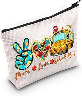 WZMPA School Bus Driver Survival Kit School Bus Driver Inspired Gift Peace Love School Bus Zipper Pouch Bag School Bus Driver Appreciation Gift (Peace School bus)
