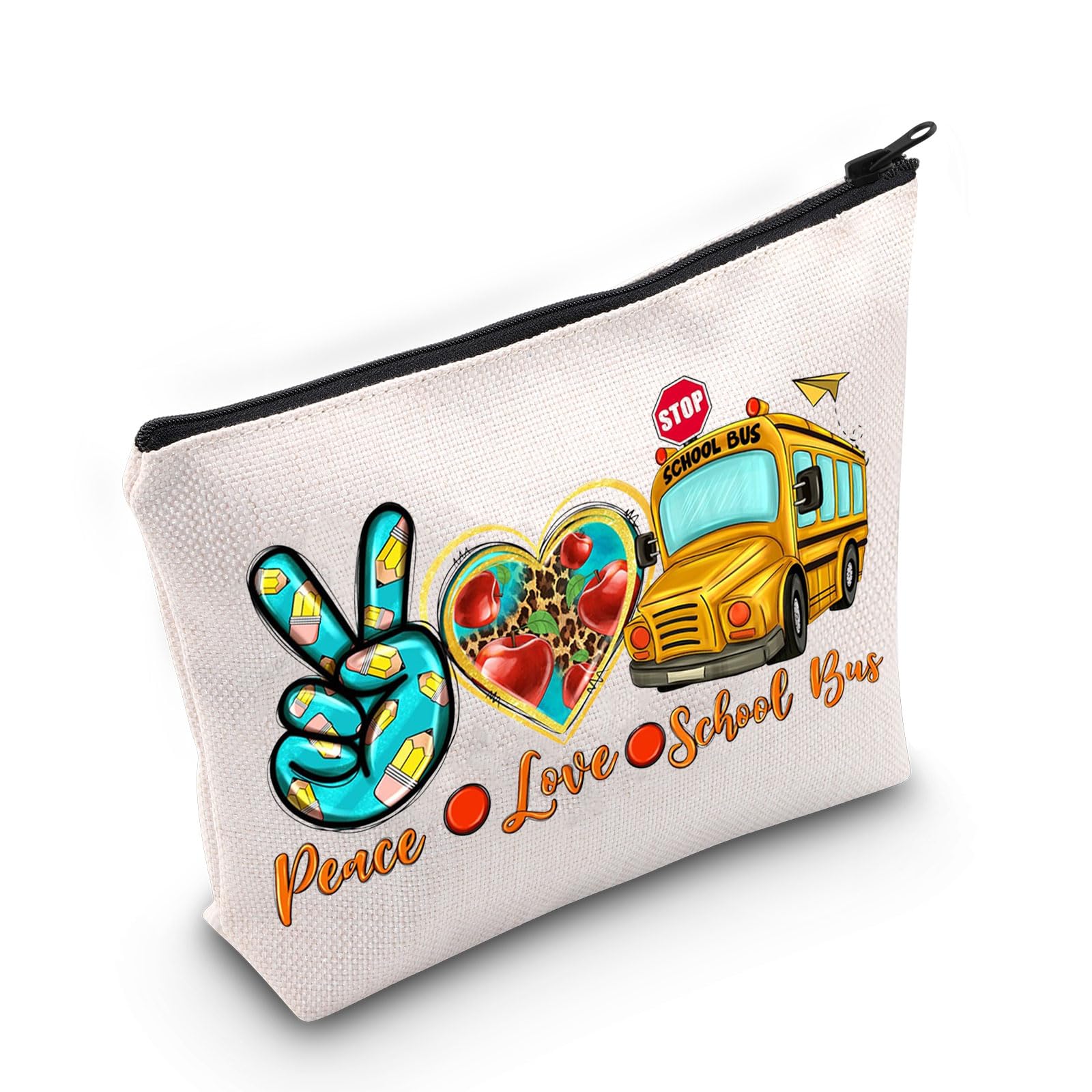 WZMPA Sch Bus Driver Survival Kit Sch Bus Driver Fans Gift Peace Love Sch Bus Zipper Bag Sch Bus Driver Appreciation Gift