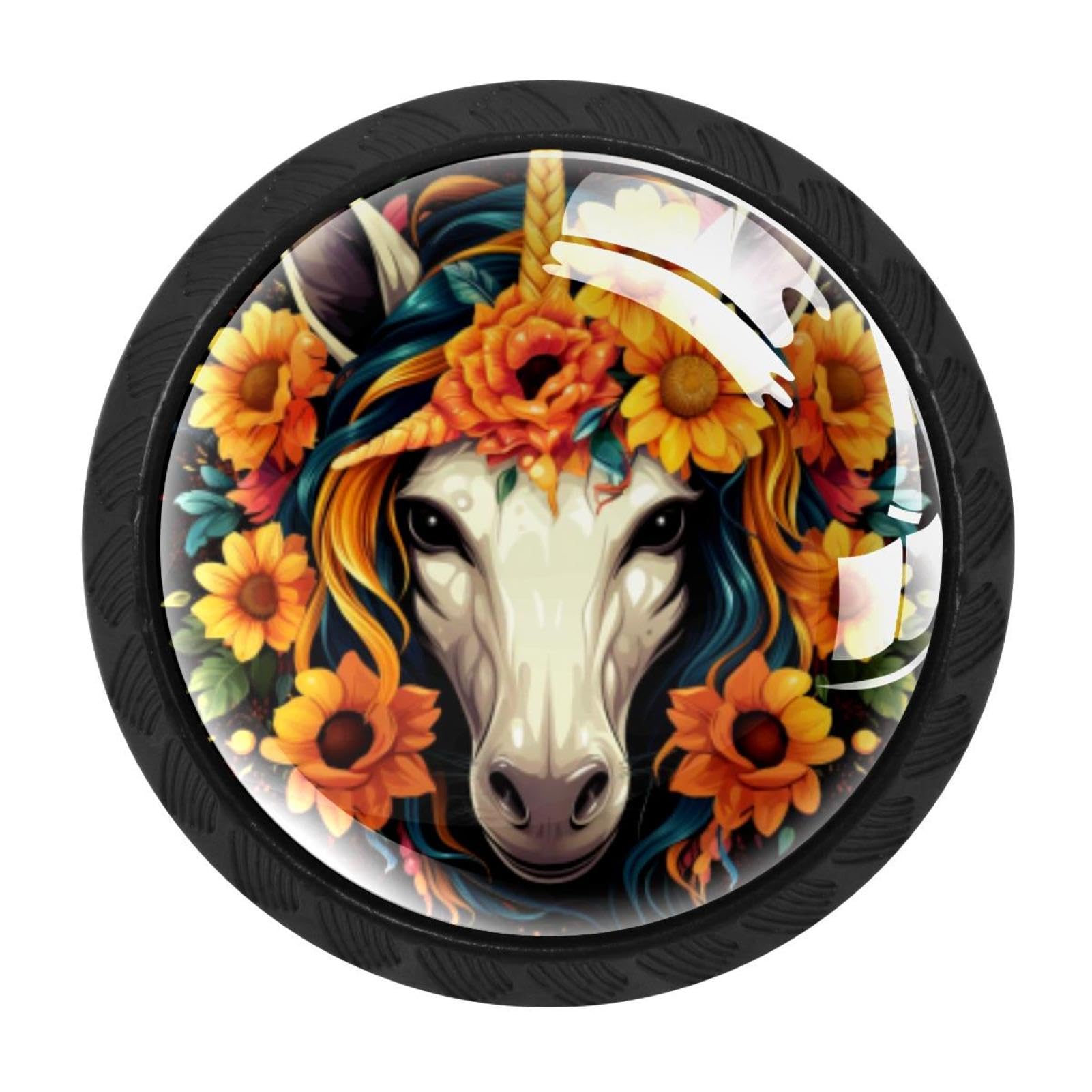 Chenzzzz Multicolored 13 4 Pack Unicorn Skull Sunflower Kitchen Cabinet Knobs Drawer Knobs Dresser Knobs Matte Black Zinc Knobs Drawer Pulls Door Knobs Dresser Drawer Handles Knobs For Dresser Drawers