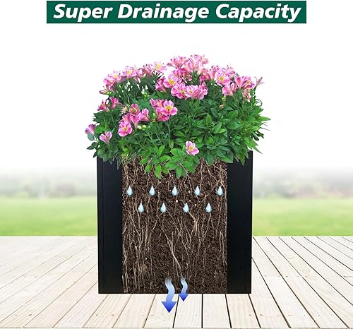 Miniatura 5 de Macetero de acero galvanizado, maceta de metal negro, maceta cuadrada grande para interiores y exteriores, maceta de acero resistente, 24 pulgadas,