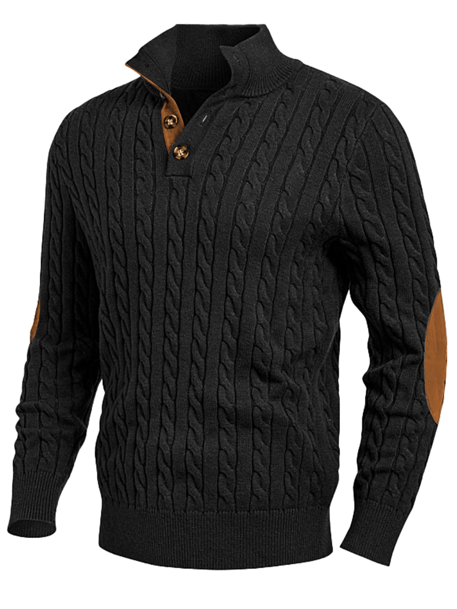 JMIERR Men's Cable Knit Pullover Sweater Casual Long Sleeve Stand Collar Button Knitted Sweaters