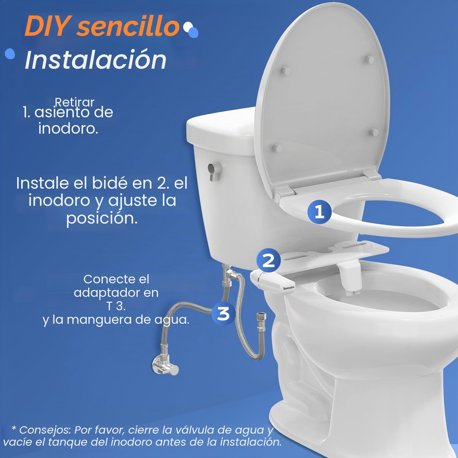 SAMODRA Bidet para WC No Eléctrico Classic 7.0 Doble Boquilla Accesorios
