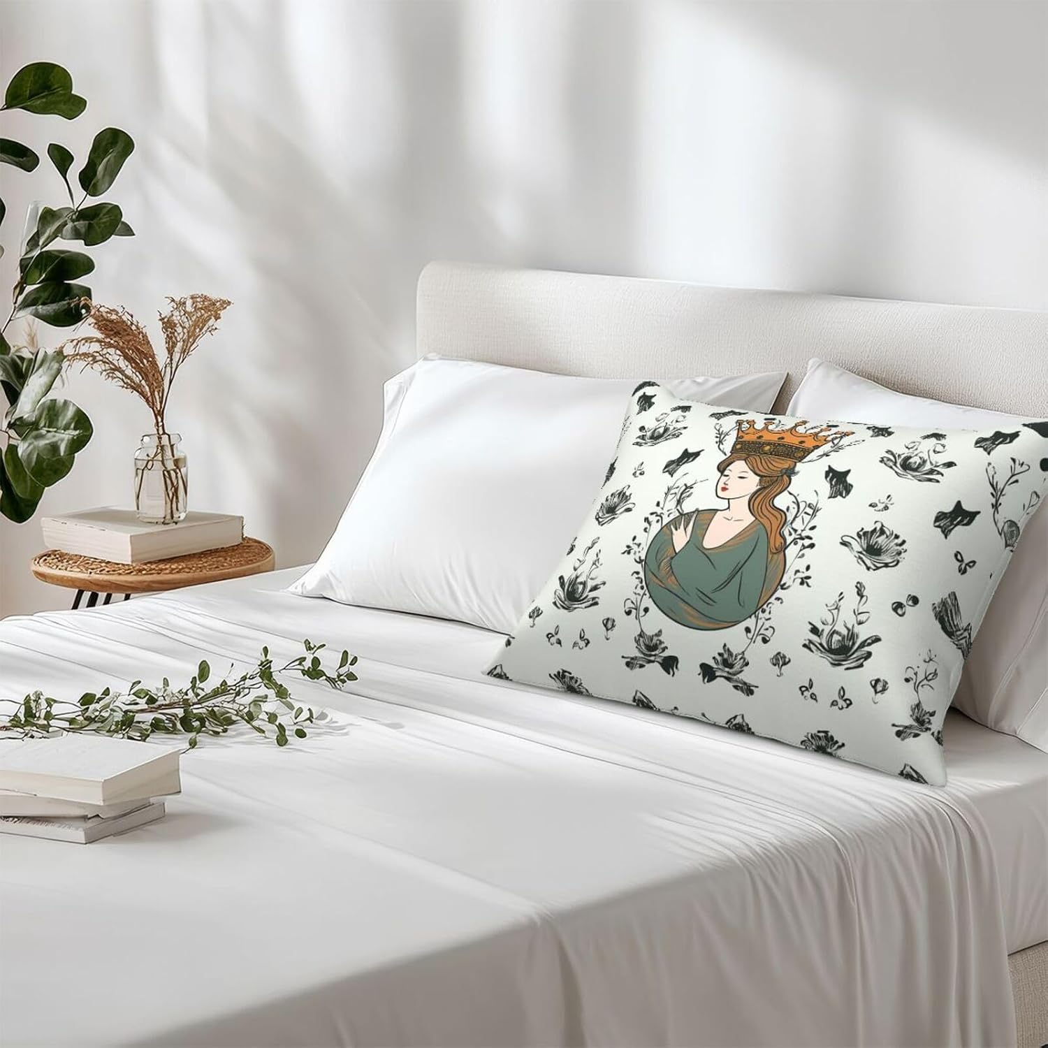 2 Pack Standard Size Pillow Cases for Hair and Skin Soft Breathable Pillow Case Covers with Hidden Zipper Girl Wearing Crown Pillowcase 20x26 Inches Pillow Cover for Sleeping Gift