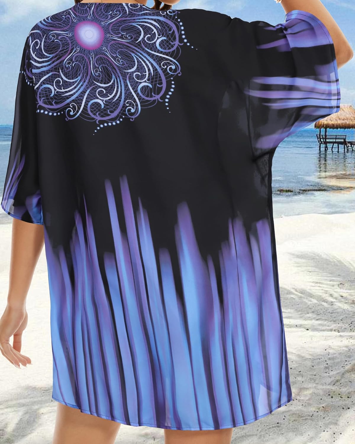 Womens Kimono Beach Cover Up Chiffon Cardigan Floral Tops Loose Capes - Image 6