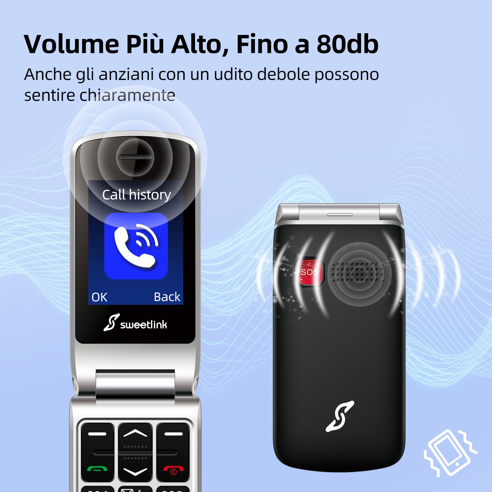SweetLink Telefono Cellulare per Anziani, Flip Telefoni Cellulari Tasti Grandi, Contatti con Immagini, Base di Ricarica, Pantalla 2.4", Volume Alto, Funzione SOS, Incompatibile con iliad