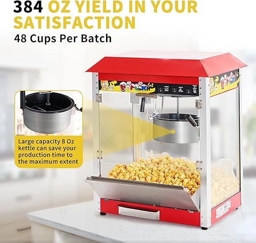 Miniatura 7 de Máquina comercial de palomitas de maíz, hervidor de 10 onzas, máquina de palomitas de maíz para encimera de 1300 W para 60 tazas por lote, máquina