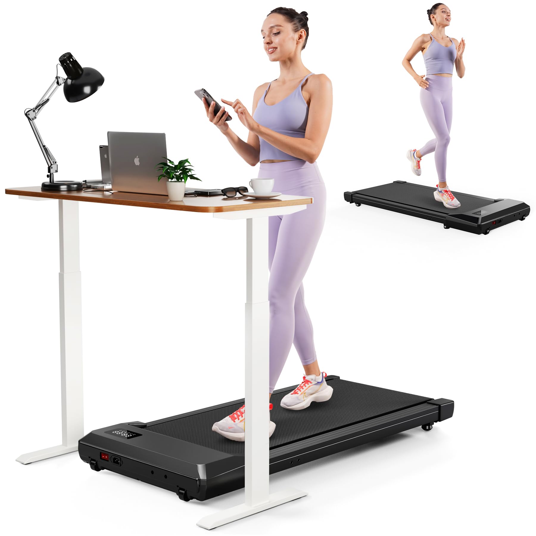 DeerRun Walking Pad 2 in 1 Under Desk Treadmill, 2.5HP Low Noise Walking Pad Running Jogging Machine with Remote Control for Home Office, Lightweight Portable Desk Treadmill Installation Free