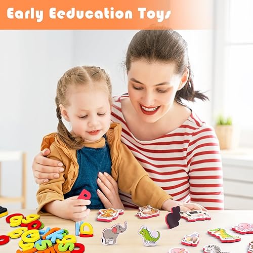 Miniatura 6 de Aomola 78 letras magnéticas y formas de animales para niños pequeños, imanes de refrigerador, decoración de juguetes educativos tempranos, regalo