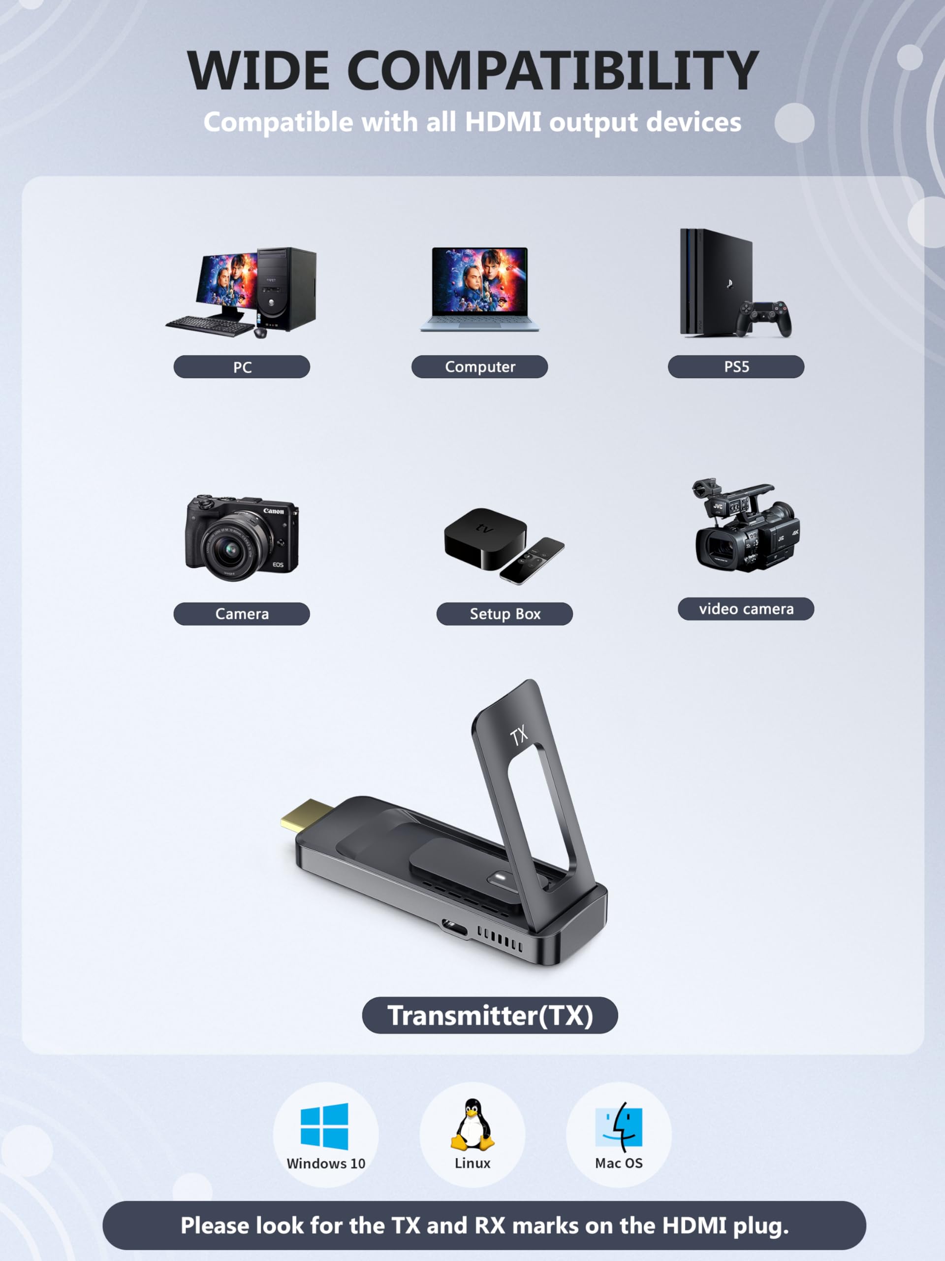 AIMIBO Wireless HDMI Transmitter - Émetteur HDMI Sans Fil Gris G48TX Pour Connexion Longue Distance