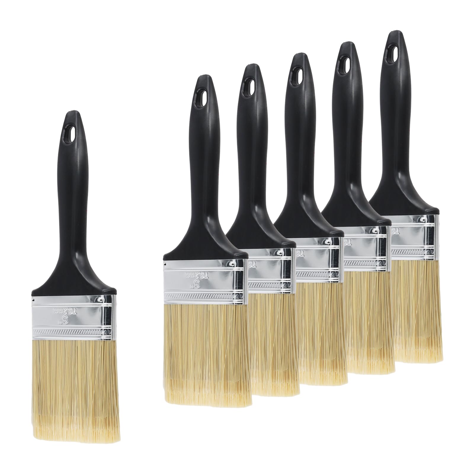 JOIKIT 6 Pack 3 Inch Chip Paint Brush, Draw Paint Brush with Plastic Black Handle for Staining Varnish Painting