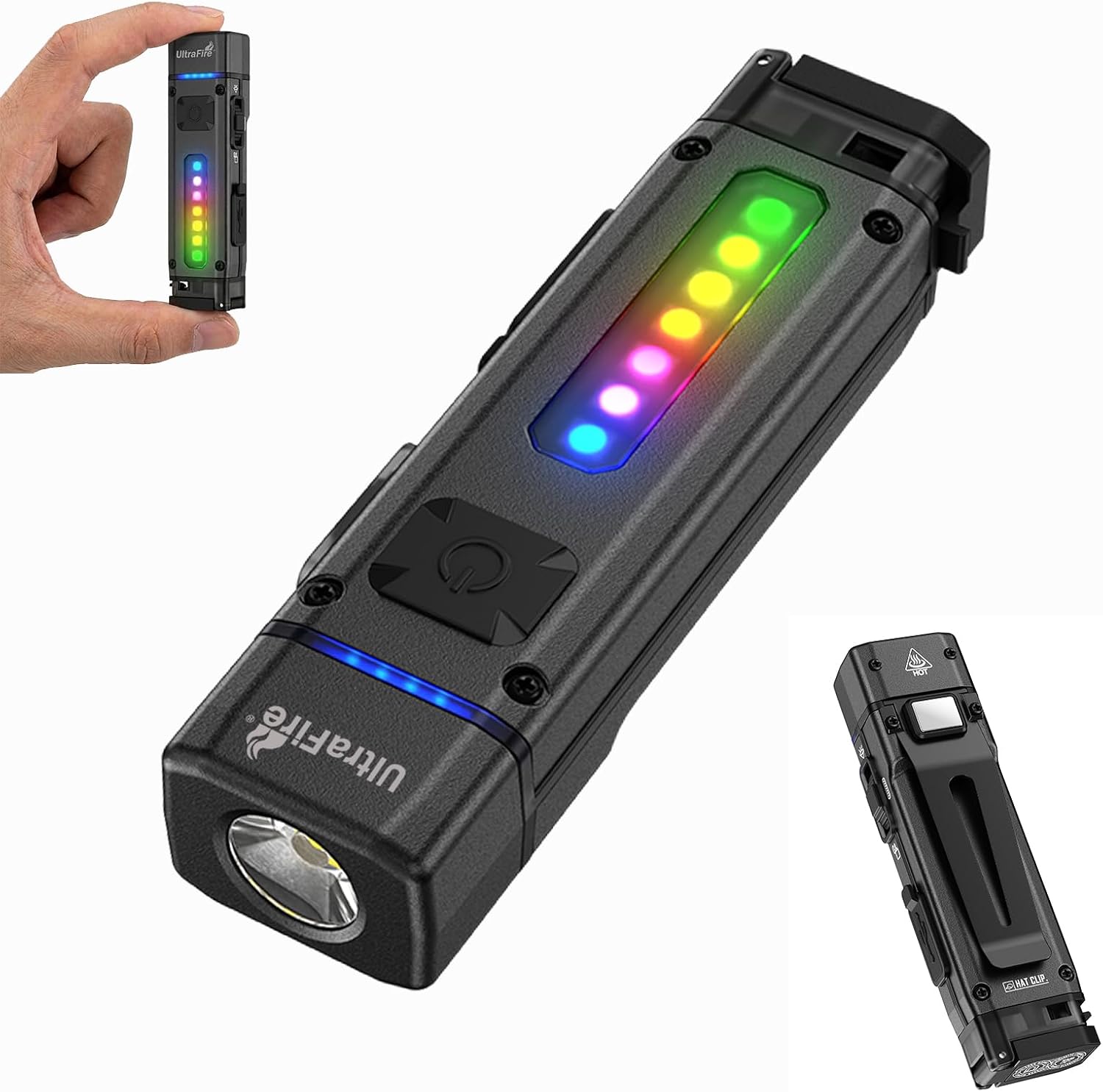 ULTRAFIRE EDC Mini Flashlight Rechargeable 3-in-1 Keychain Pocket Light