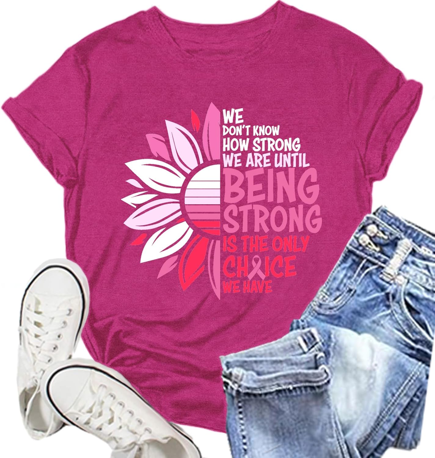 Breast Cancer Shirts for Women Sunflower Pink Ribbons T-Shirt Breast Cancer Awareness Tee Tops