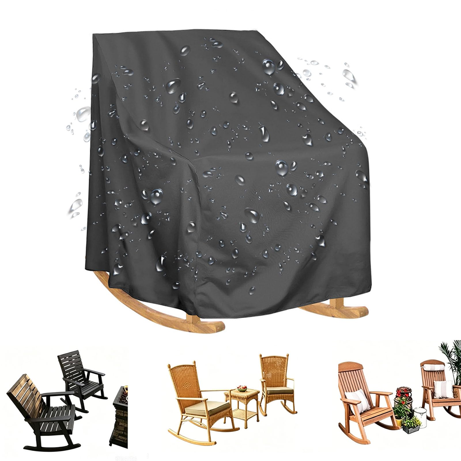Garden Sunbed Cover,Single Rocking Chair Cover Waterproof Windproof Anti-UV Heavy Duty 210D Oxford Fabric Outdoor Patio Rattan Single Rocking Chair Protection Covers(Size:70x83x99cm,Color:Black 420D)