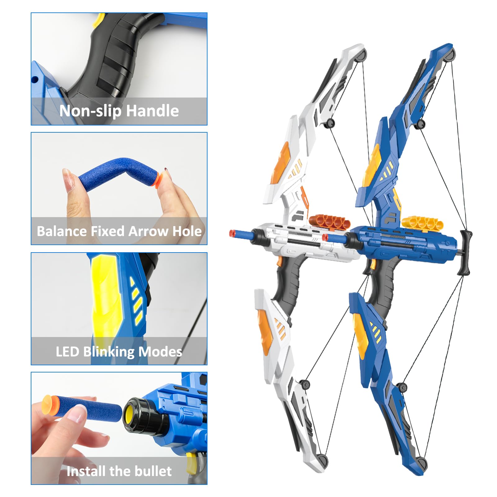 Set Arc Lumineux Set Arc Et Flèches Enfants VEVOR - 2 Arcs LED + 20 Flèches Ventouse | Cibles Suspendues Pour Jeu Extérieur 6-10 Ans Kit Tir à Larc Lumineux