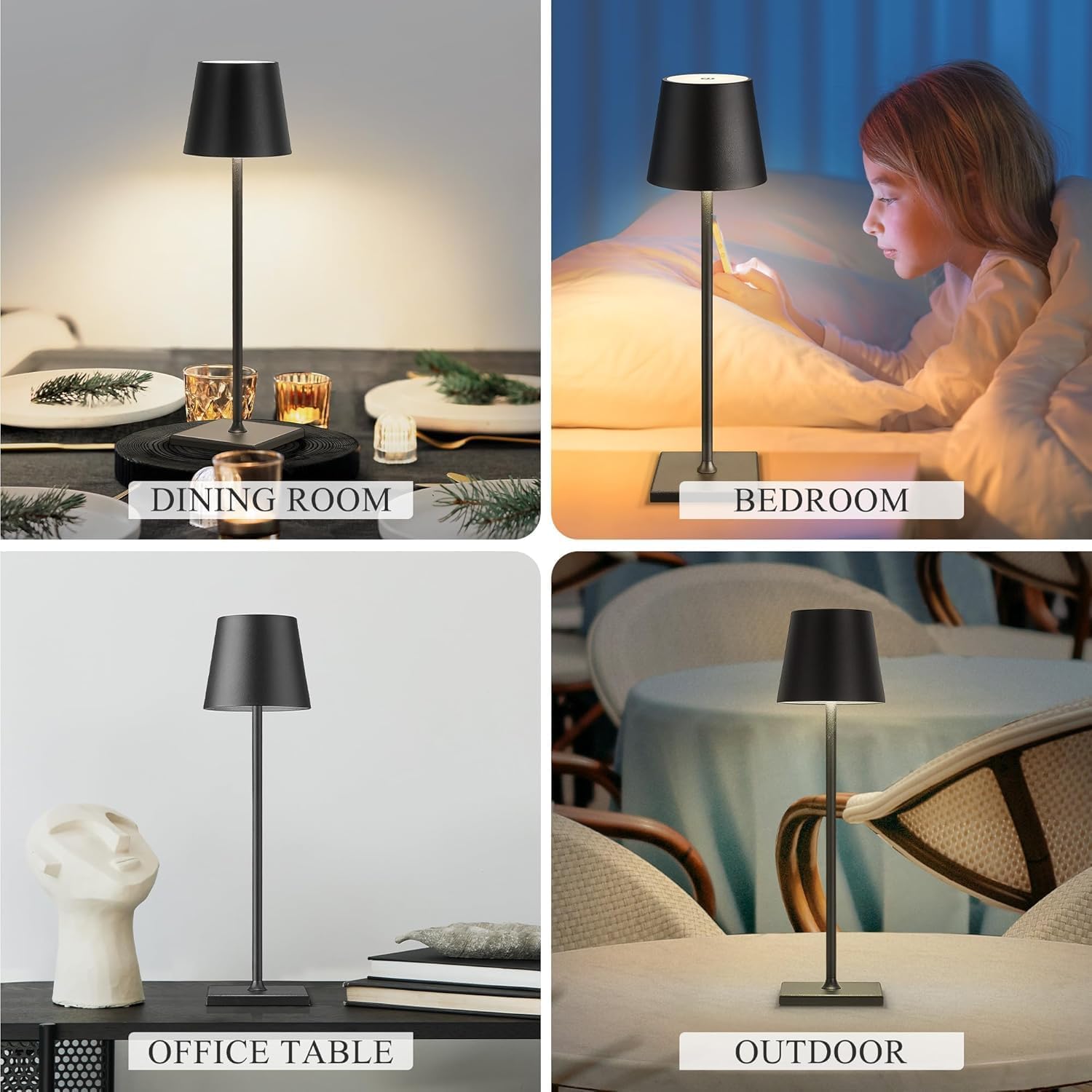 Radhav Mart Modern LED Table Lamp Rechargeable, Dimmable, Touch Control, Portable Desk Lamp for Home, Office, and Bedroom Black Metal Finish | 1 PCS