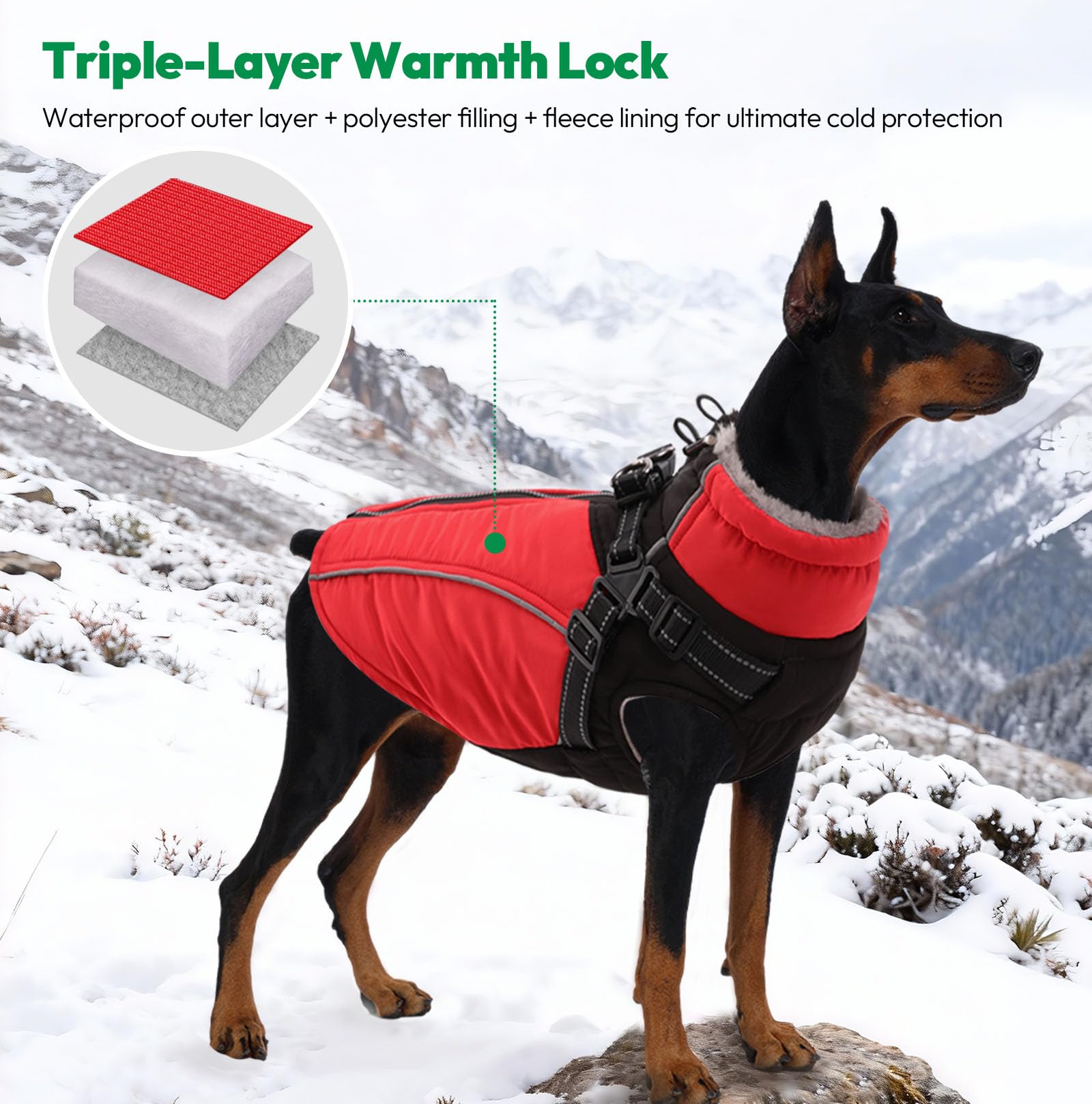 KONVINIT Veste d'hiver Chaude pour Chien - Manteau Imperméable avec Harnais pour Activités Extérieures par Temps Froid