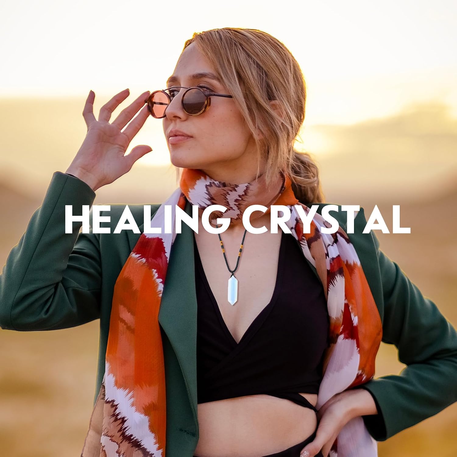 Runyangshi Opal Healing Crystal Pendants, Double Pointed Crystal Quartz Necklace 6 Faceted Chakra Crystal Wand Stone - Image 3