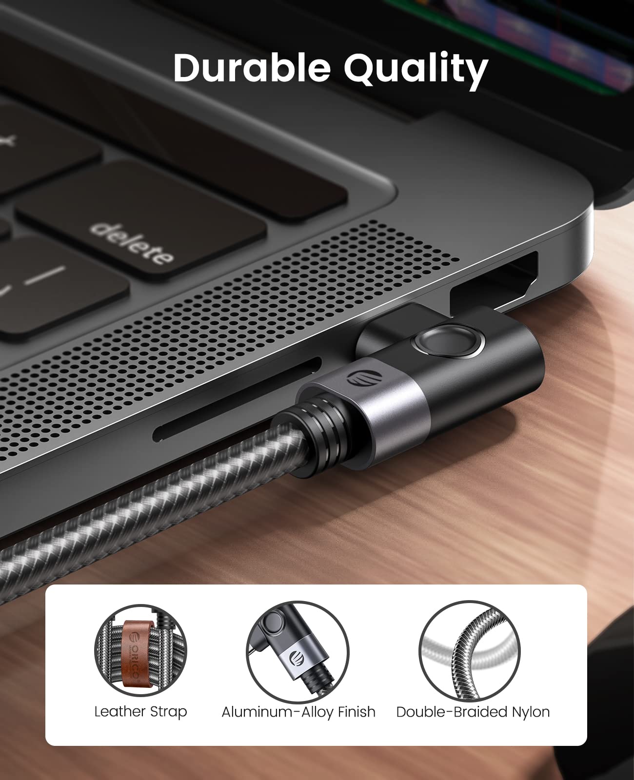 ORICO Cavo USB C a USB C, 240 W, supporto di ricarica da 4 K a 60 Hz, USB C 3.2 Gen2 Gen2 20 Gbps, cavo dati USB C compatibile con MacBook, iPad Pro, Hub, docking station, laptop, 90 gradi, 2 m