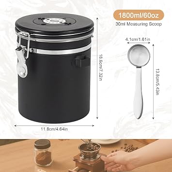 2 Pack Airtight Coffee Canisters, 1.8L Stainless Steel Coffee Containers