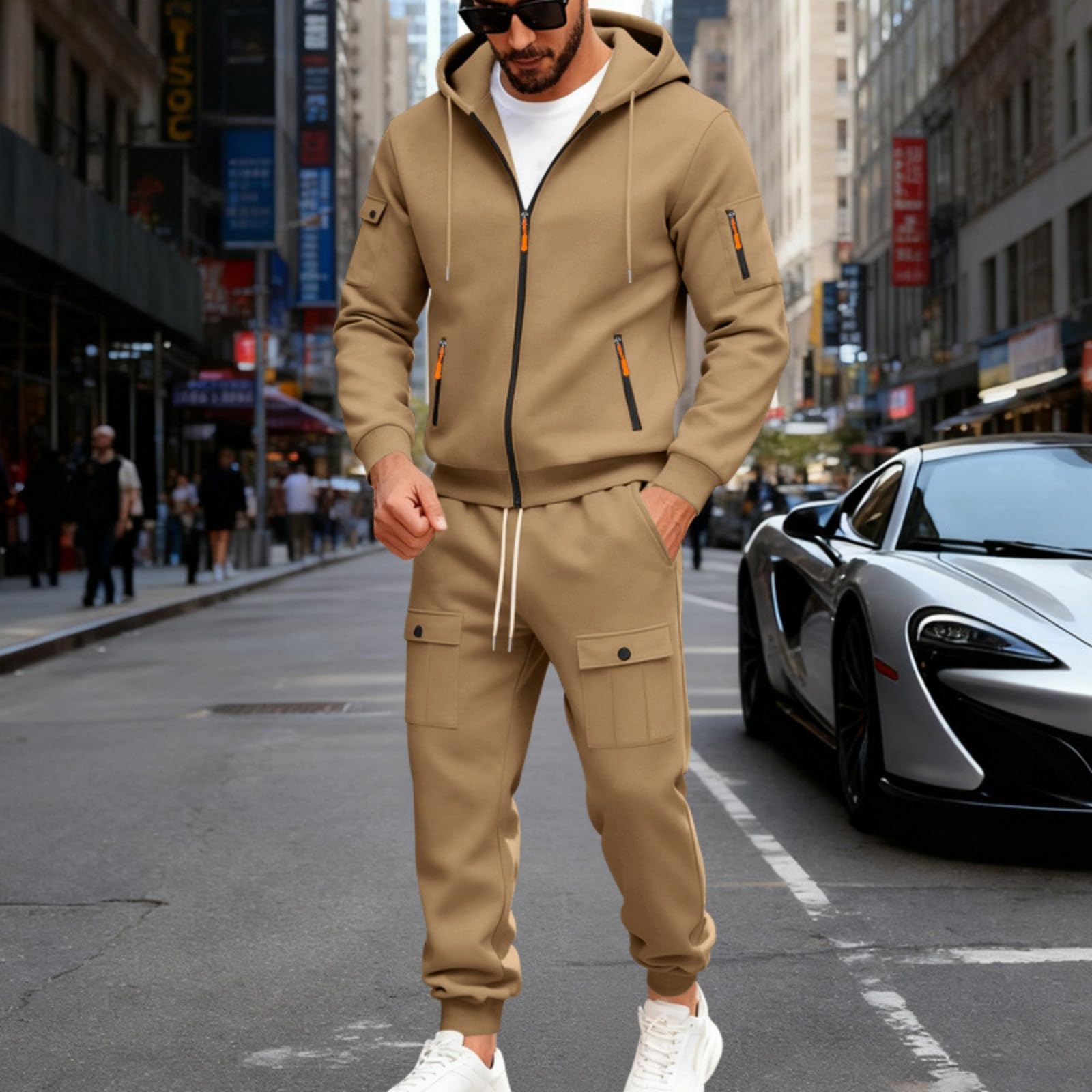 Genérico Ensemble de survêtement pour homme avec veste à capuche et pantalon de sport en coton, vêtement de sport, chauffant, respirant, pour la maison
