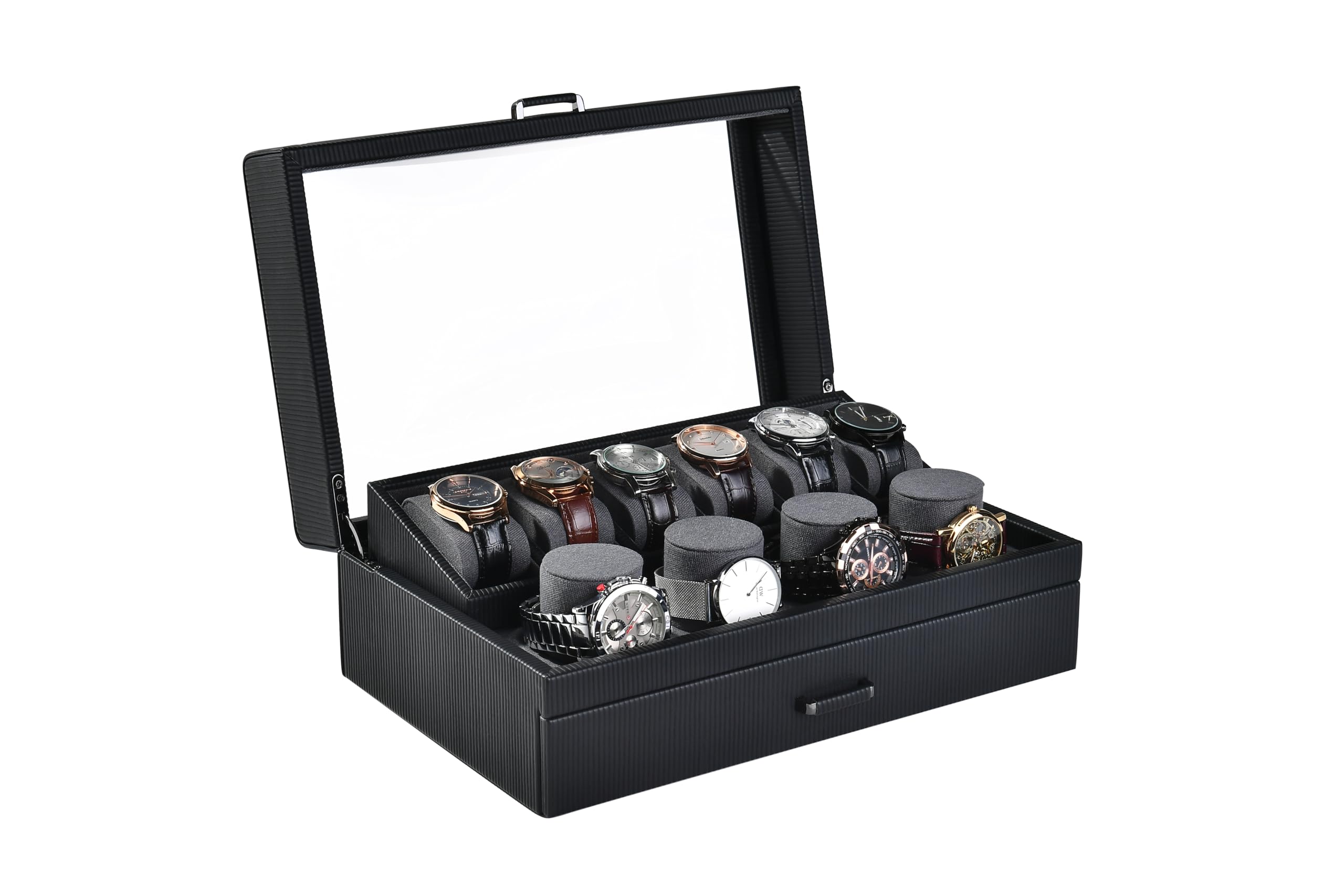 ShanikPersonalized Men's Watch Box with Drawer - Watch Display Case for 10 Watches, Valet Box with Cufflink Storage, Leather Anniversary for Him