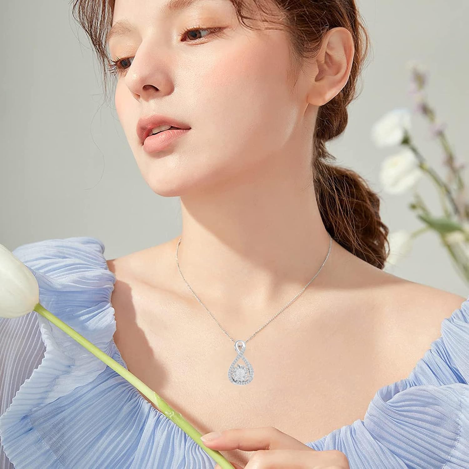 Sunflower Infinity Cremation Jewelry Urn Necklace for Ashes Stainless Steel Urn Pendant Ashes Holder Memorial Jewelry Keepsakes Gift for Loss of a Loved One - Image 2