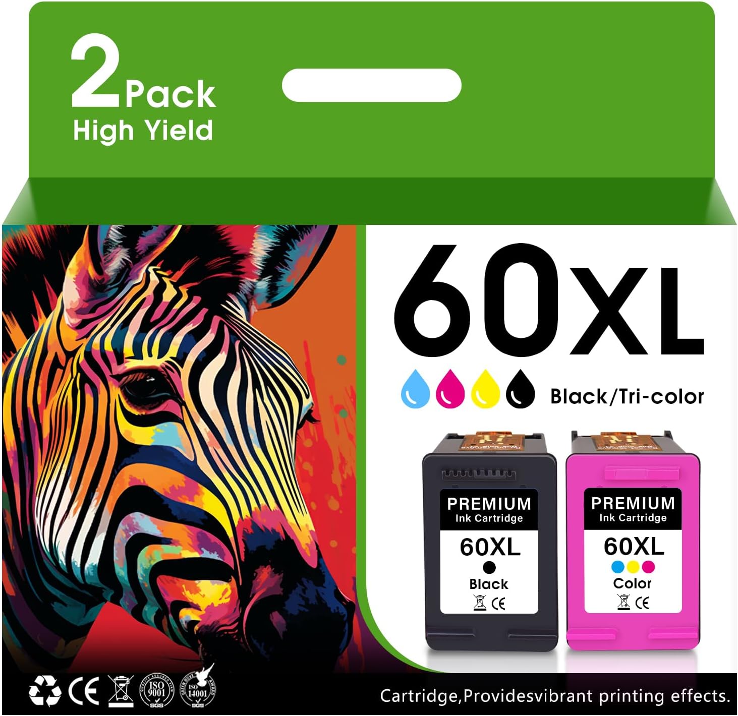 60XL Ink Cartridges for HP Deskjet 60XL Combo Pack (Color & Black) for D2530 D2545 F2430 F4440 Envy 100 110 120