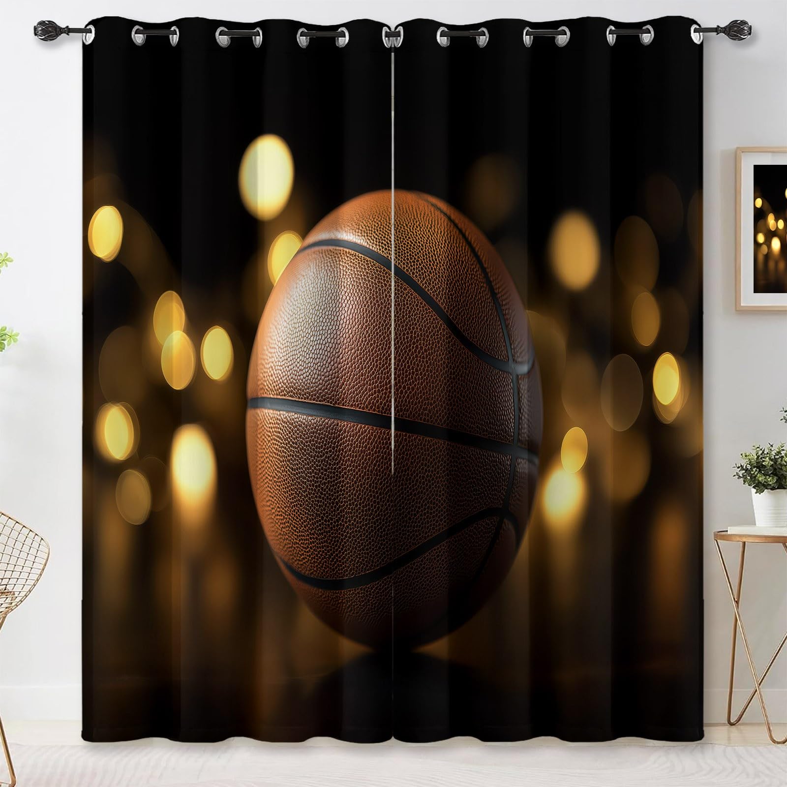 Rideaux occultants pour salon anti reflets écran imprimé basketball
