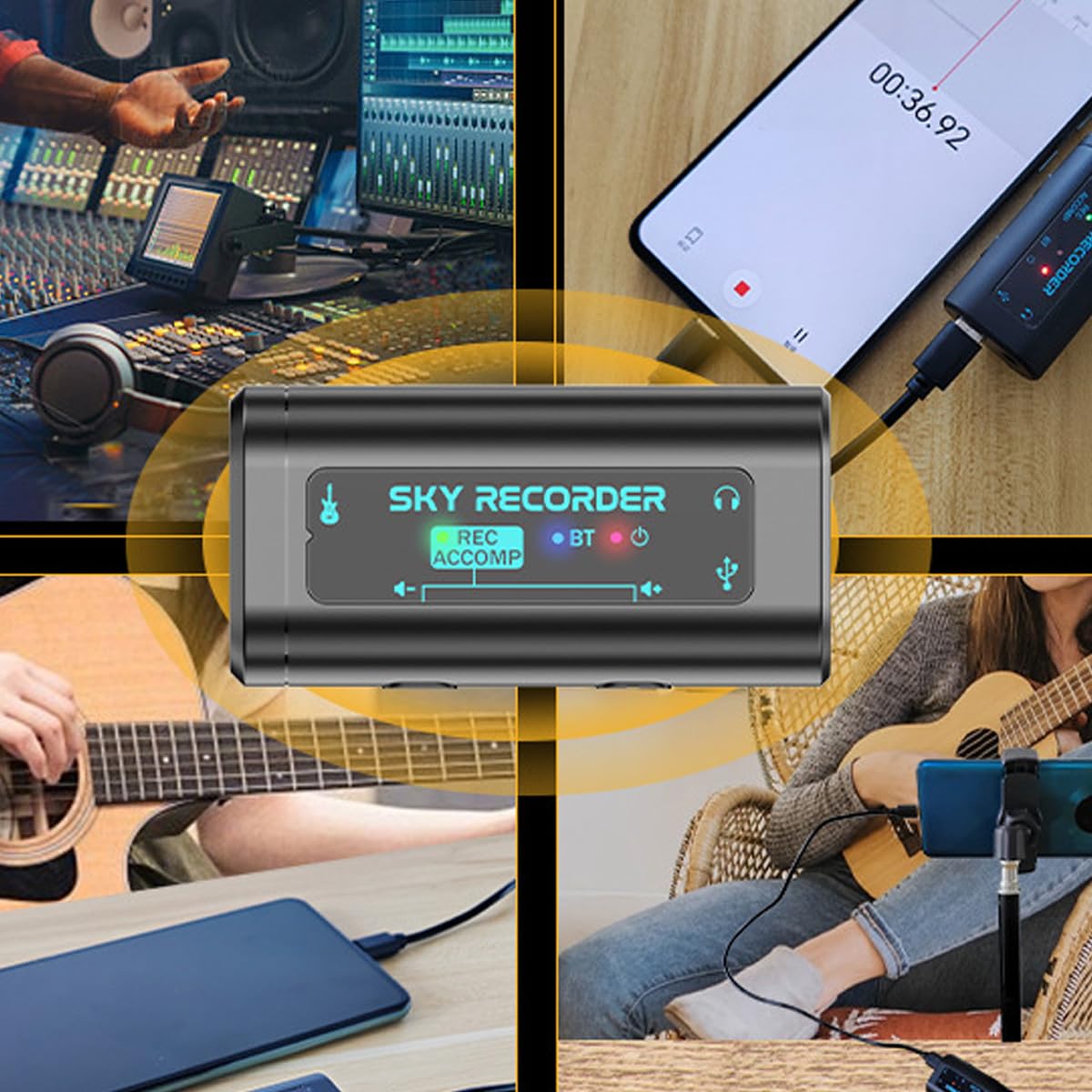 Interfaz de efectos de audio para guitarra, tarjeta de sonido interna portátil con puerto tipo C para grabación, transmisión en vivo, smartphones y tabletas.