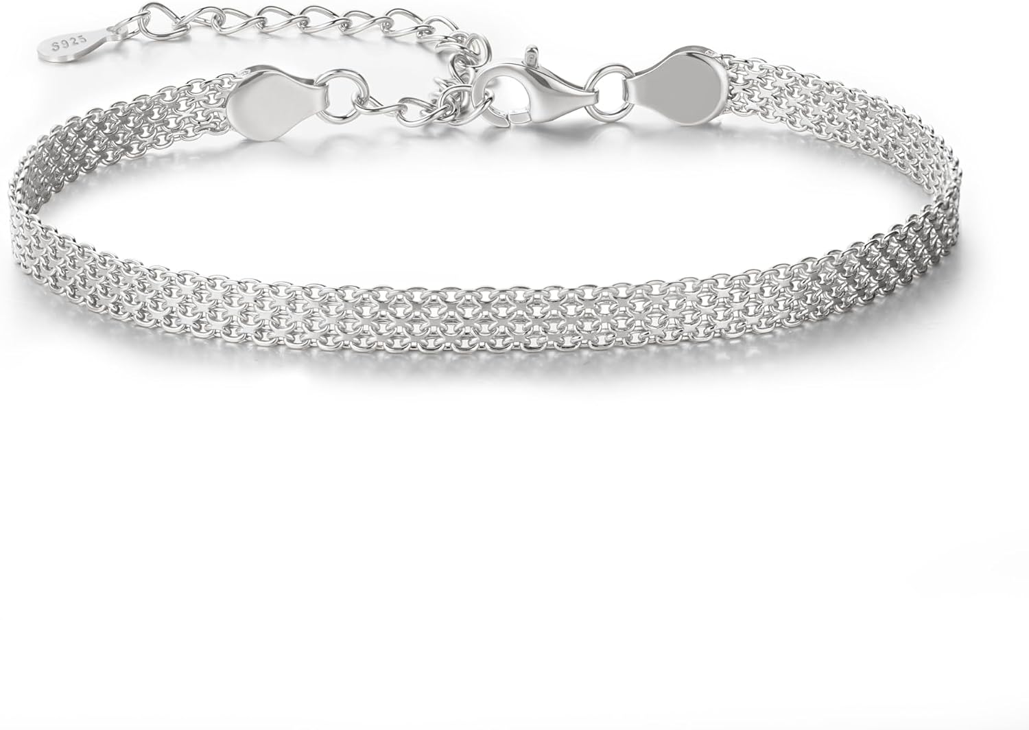 925 Sterling Silver Solid Slider Bead Bracelets for Women Cute Pearl Layered Bracelet Gold Plated Italian Mesh Friendship Link Chain Bracelet Jewelry Christmas Gifts for Mom Daughter