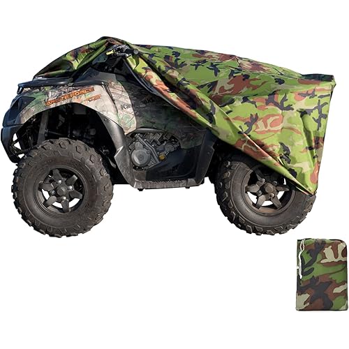 XYZCTEM Waterproof ATV Cover, Heavy Duty Meterial Protects 4 Wheeler from Snow Rain or Sun, Large Size Universal Fits up to 82 Inch Most Quads, Elastic Bottom Trailerable at High Speeds (Camo)