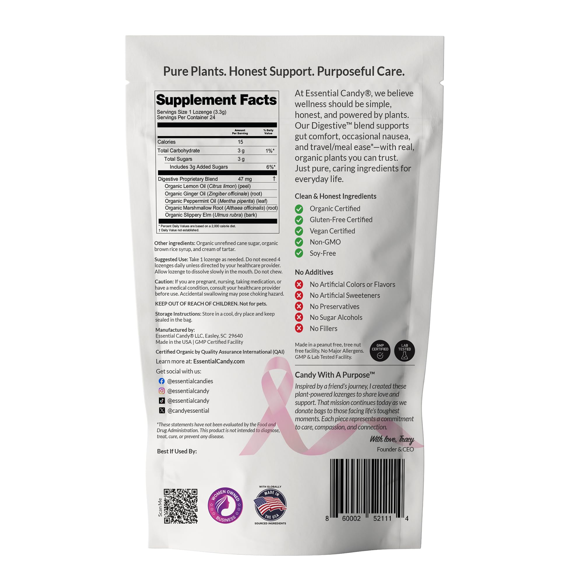 Essential Candy Digestive Blend Functional Lemon Ginger Lozenges for Nausea, Stomach Settle Support & Travel Sickness with Peppermint & Slippery Elm Plant-Based Lozenges 24 Ct. Made in USA — Amazon image 8
