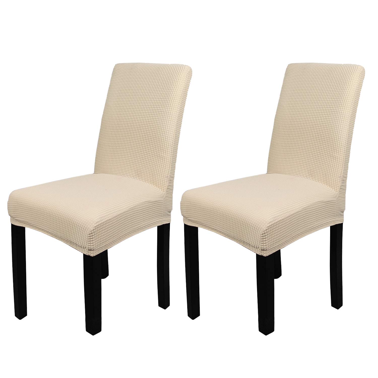 Trimming Shop High-Back Velvet Chair Covers for Dining Room, Ivory, 2pcs