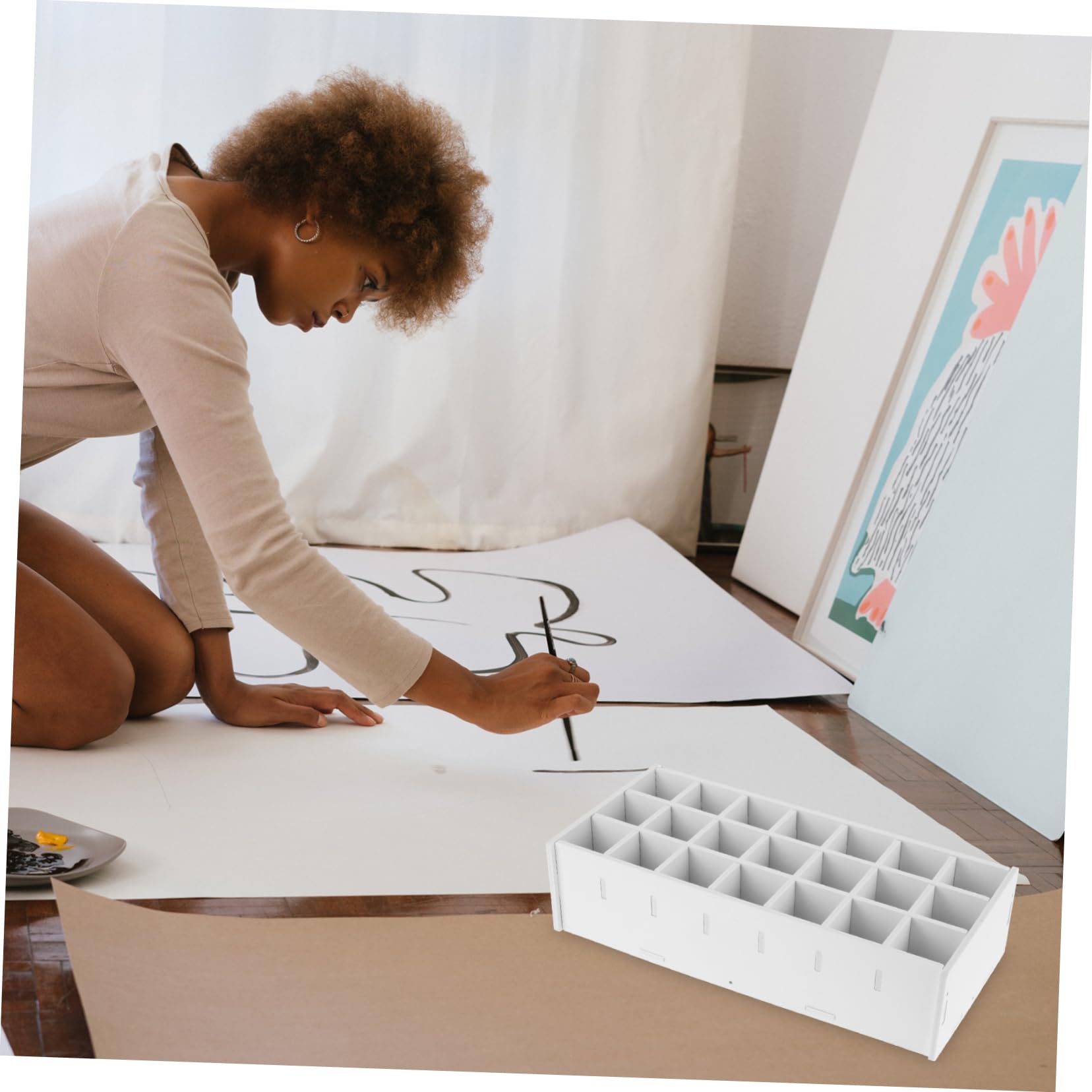 Uonlytech Organizer Storage in Legno Bianco Multi-slot per Pigmenti, Scatola da Tavolo per Vernici per Casa e Scuola, Supporto Compatto per Amanti della Pittura