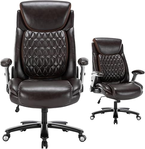 Miniatura 9 de Silla de oficina ejecutiva grande y alta de 400 libras, silla de escritorio de piel sintética de lujo, asiento ajustable, reposabrazos acolchado,