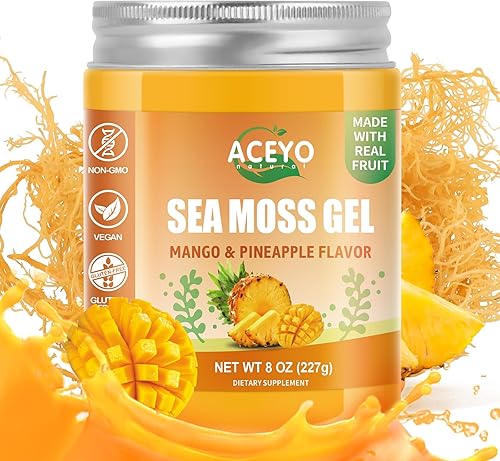 Gel de musgo marino orgánico con sabor a piña, mango crudo natural, sabor a piña, musgo marino irlandés, vegano, 102 vitaminas y minerales