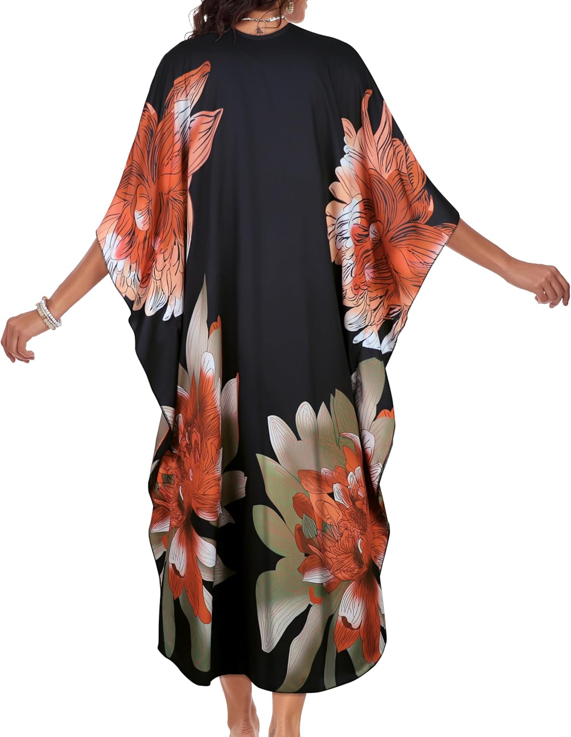 Kaftan Dresses for Women Plus Size V Neck Caftans Long Batwing Sleeve Beach Cover Ups Summer Floral Print Dress - Image 6