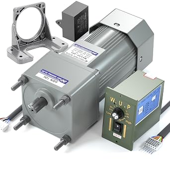 High Torque 110V Electric AC Motor with Speed Controller & Gearbox, 250W Single Phase, Variable Speed Reversible Geared Motor, 0-135RPM, 16nm, Reduction Ratio 110