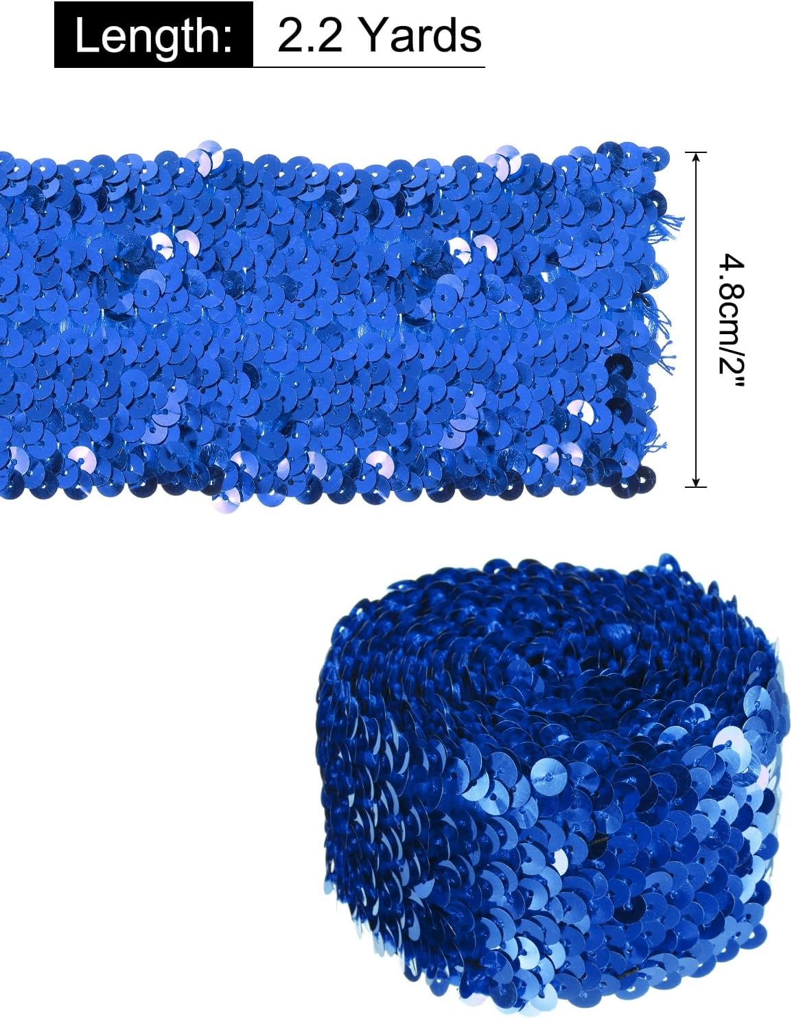 MECCANIXITY 2.2 Yards 2 Inch Elastic Sequins Trim 5 Row Flat Sequin Strip Paillette Sequins Fabric Ribbon for Crafts DIY Sequin Fringe Sewing, Blue